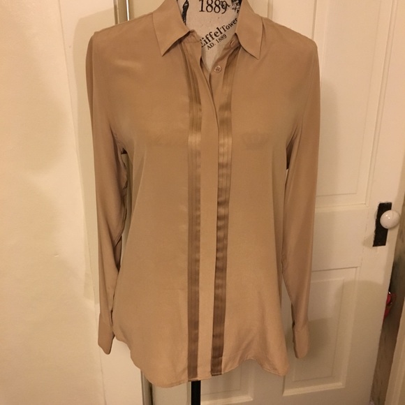 Equipment Silk Tuxedo Blouse Medium Brown Tan Shirt - Picture 2 of 8